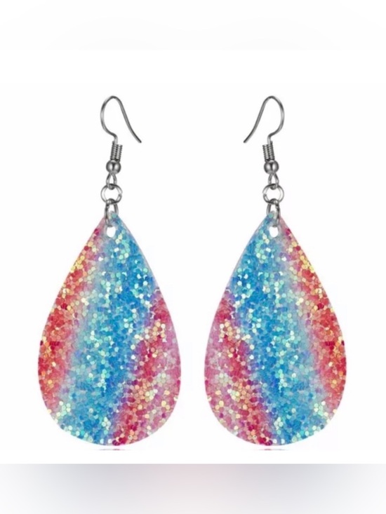 Jewelry - NEW Pink Teal Cotton Candy Sparkle Teardrop Dangle Earrings